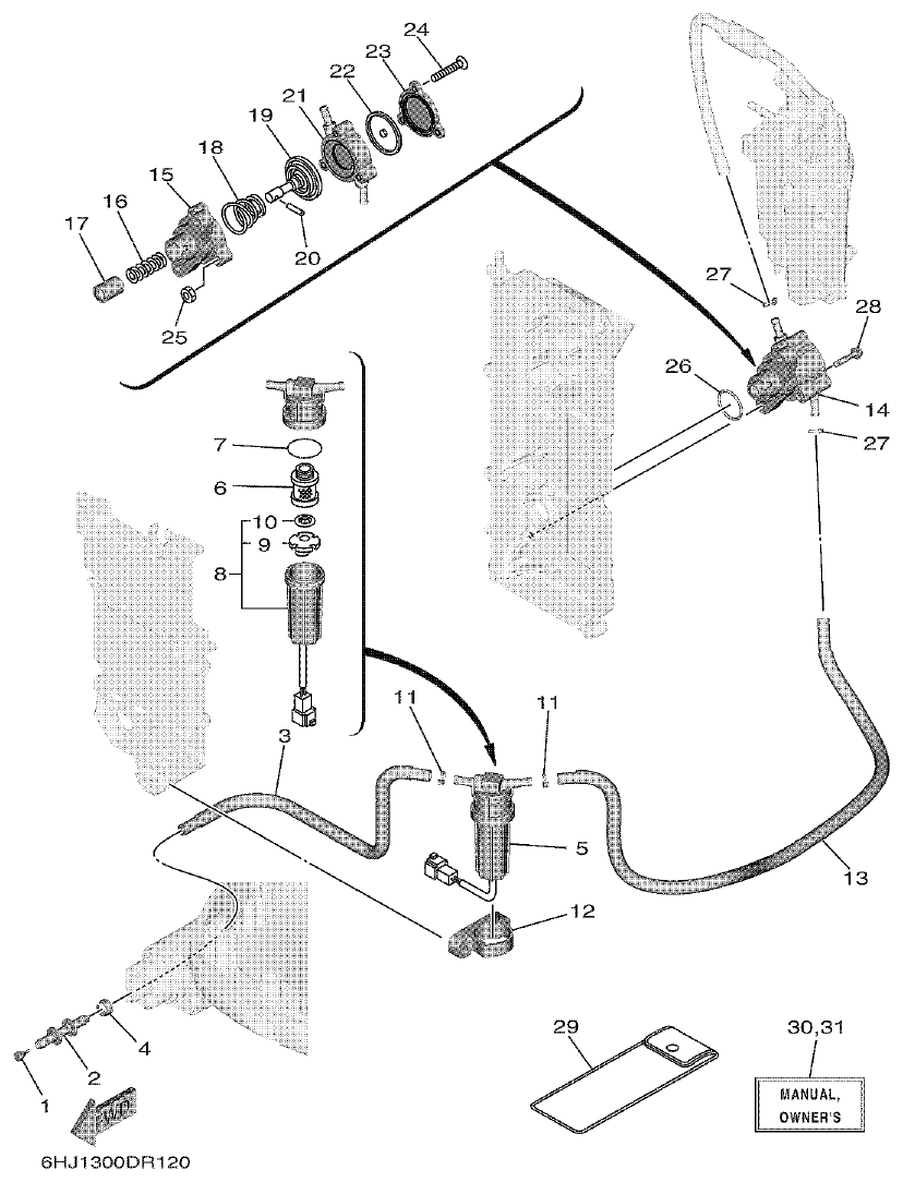 Yamaha F80DET, F100FET FUEL parts diagram